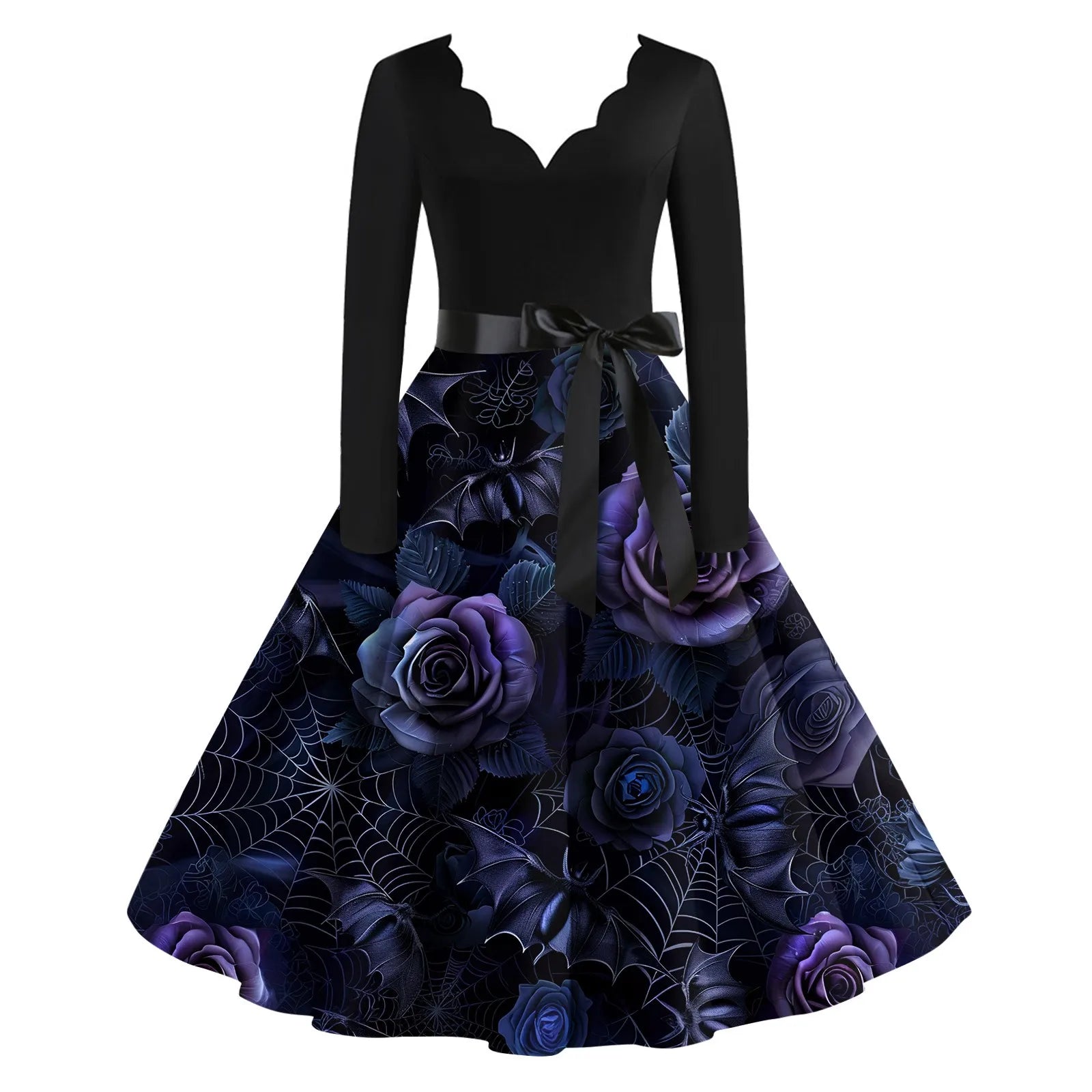 Women'S Casual Fashion Halloween Printed V-Neck Vintage Dress Vestidos Elegantes Para Mujer Ropa Mujer платье женское Ropa Mujer