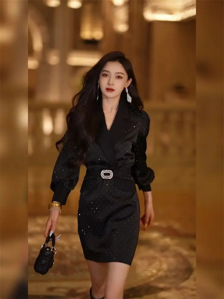 2025 Autumn New Fashionable Dress for Women Shiny Waist-hugging Slim Suit Skirt