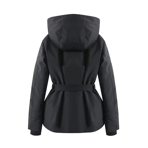 2025 fashionable women's clothing with European and American style design featuring a cinched waisthooded skiing and warm co