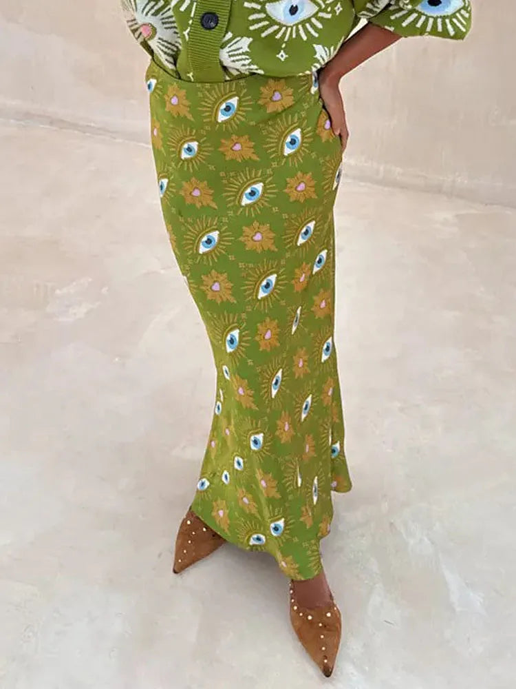 2025 Women Fashion Hight Waist Half Skirts Spring Casual Temperament Long Skirts Autumn Elegant Pattern Printed Slim Fit Skirts