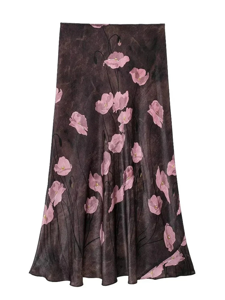 Women's Fashion 2024 Autumn New Retro Printed Textured Half-body Skirt Elegant temperament versatile party half-body skirt