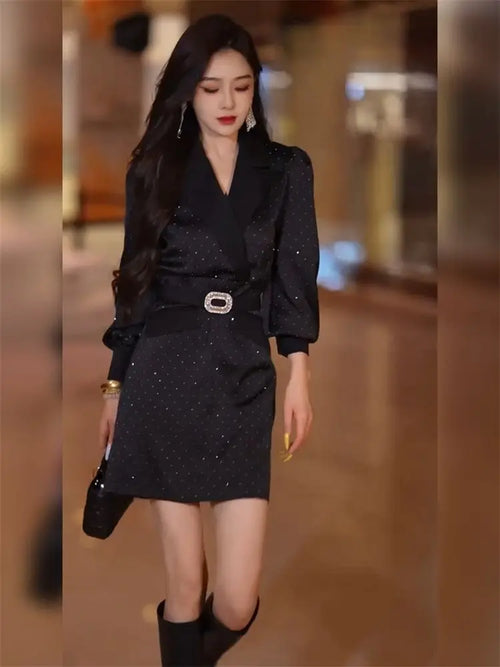 2025 Autumn New Fashionable Dress for Women Shiny Waist-hugging Slim Suit Skirt