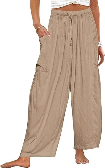 Fashion 2025 Autumn and Winter Temperament Women's Clothing Collage Cotton Linen Harem Pants Mid-waist Casual Pants