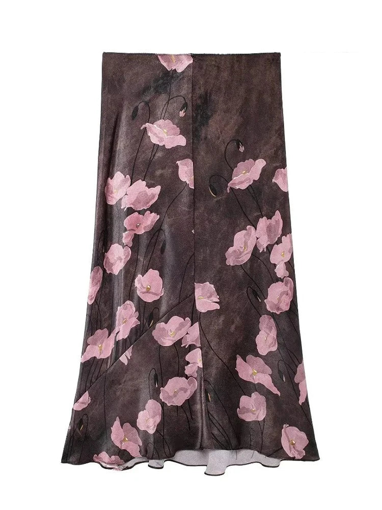 Women's Fashion 2024 Autumn New Retro Printed Textured Half-body Skirt Elegant temperament versatile party half-body skirt