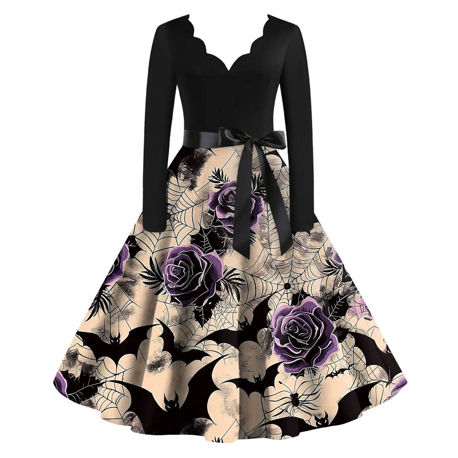 Women'S Casual Fashion Halloween Printed V-Neck Vintage Dress Vestidos Elegantes Para Mujer Ropa Mujer платье женское Ropa Mujer