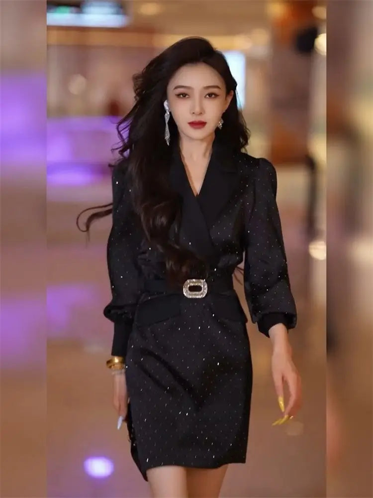 2025 Autumn New Fashionable Dress for Women Shiny Waist-hugging Slim Suit Skirt