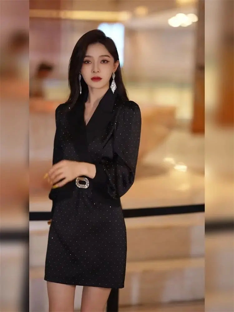 2025 Autumn New Fashionable Dress for Women Shiny Waist-hugging Slim Suit Skirt