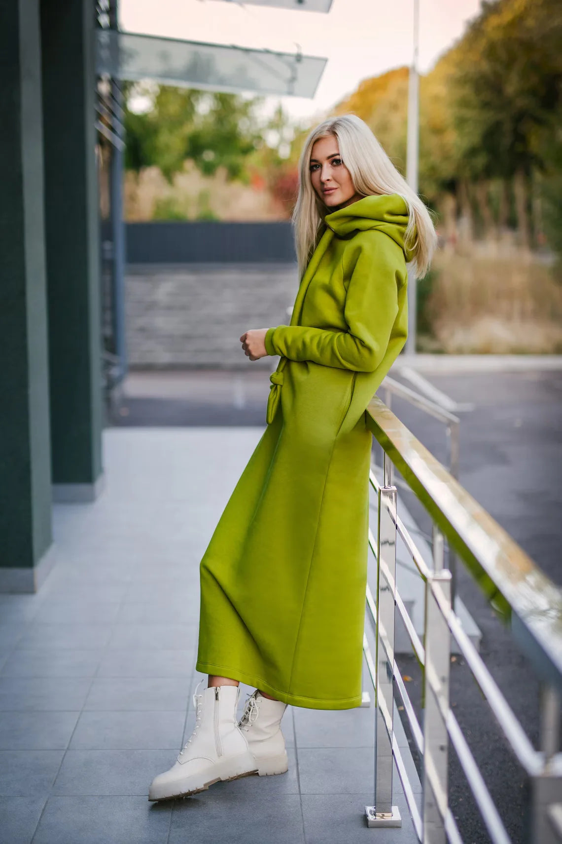 Women Fashion  New Loose Large Knitted Hooded Autumn Winter Long Dress Velvet Hoodie Dress Casual Dress Splicing Warm Dress