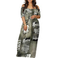 Women's Fashion  Printed Short Sleeve Long Dress Sexy Off Shoulder Backless Bodycon Split Cocktail Party Dress ﻿